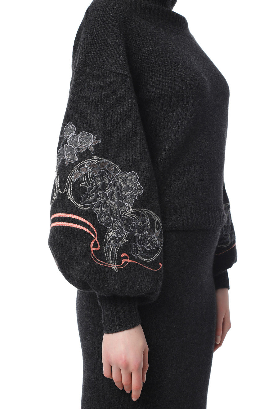 Peonies jumper with turtle neck in Graphite