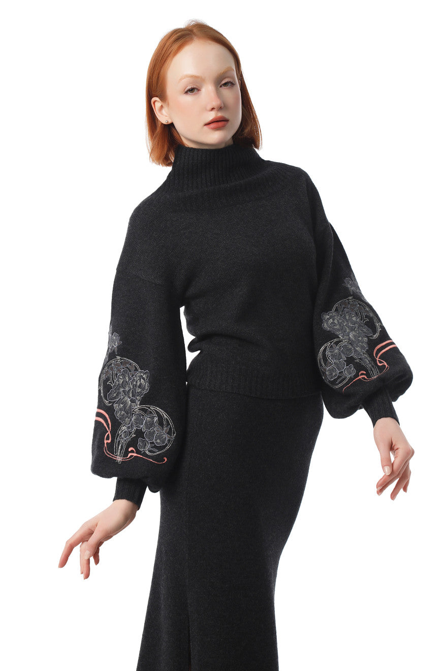 Peonies jumper with turtle neck in Graphite