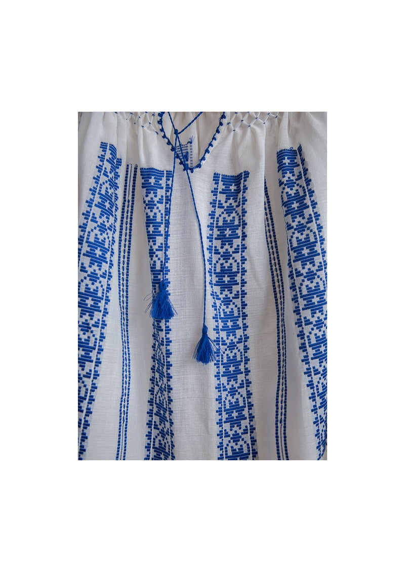 Woven Romanian Blouse in Blue