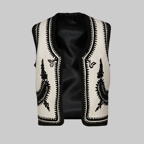 The Folk Embroidered Vest In Black and White