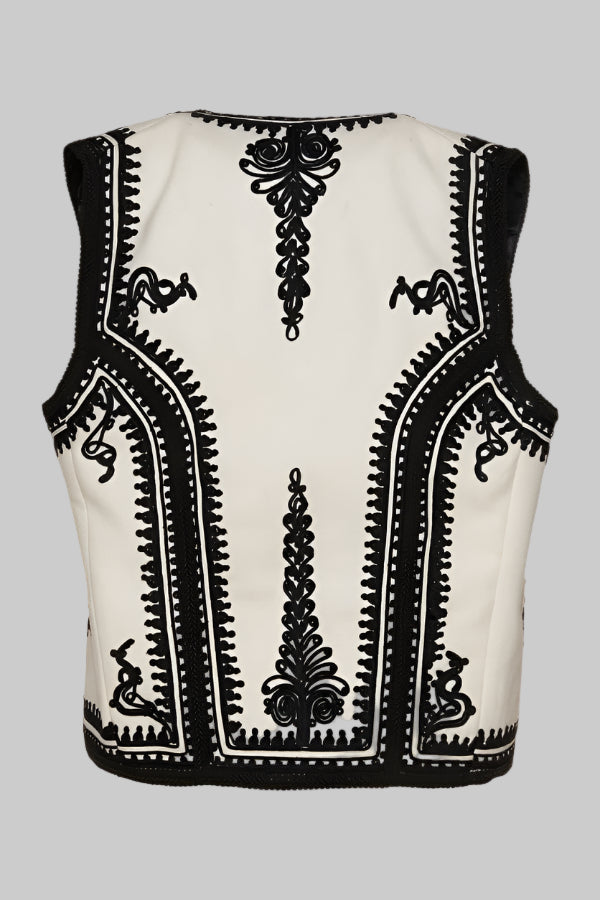 The Folk Embroidered Vest In Black and White