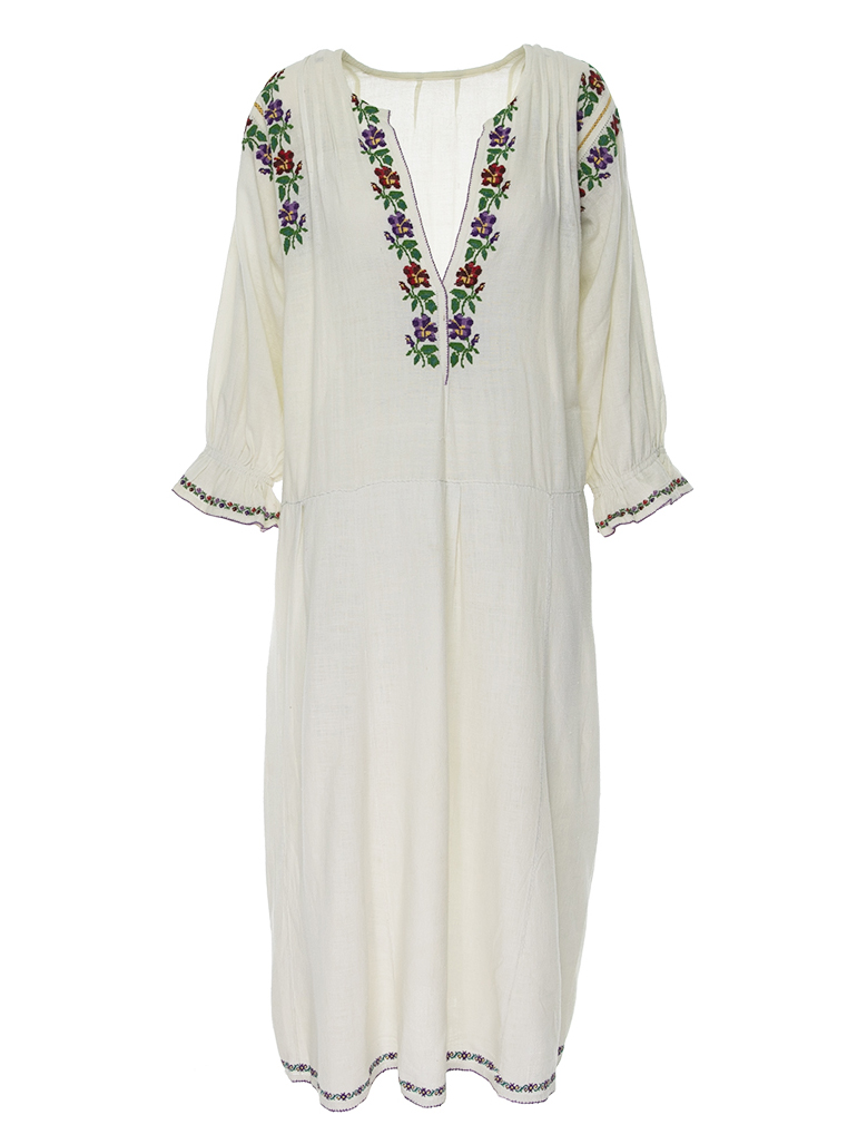 Romanian traditional floral embroidered long tunic