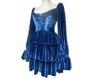 12Skin Royal blue velvet mini dress 