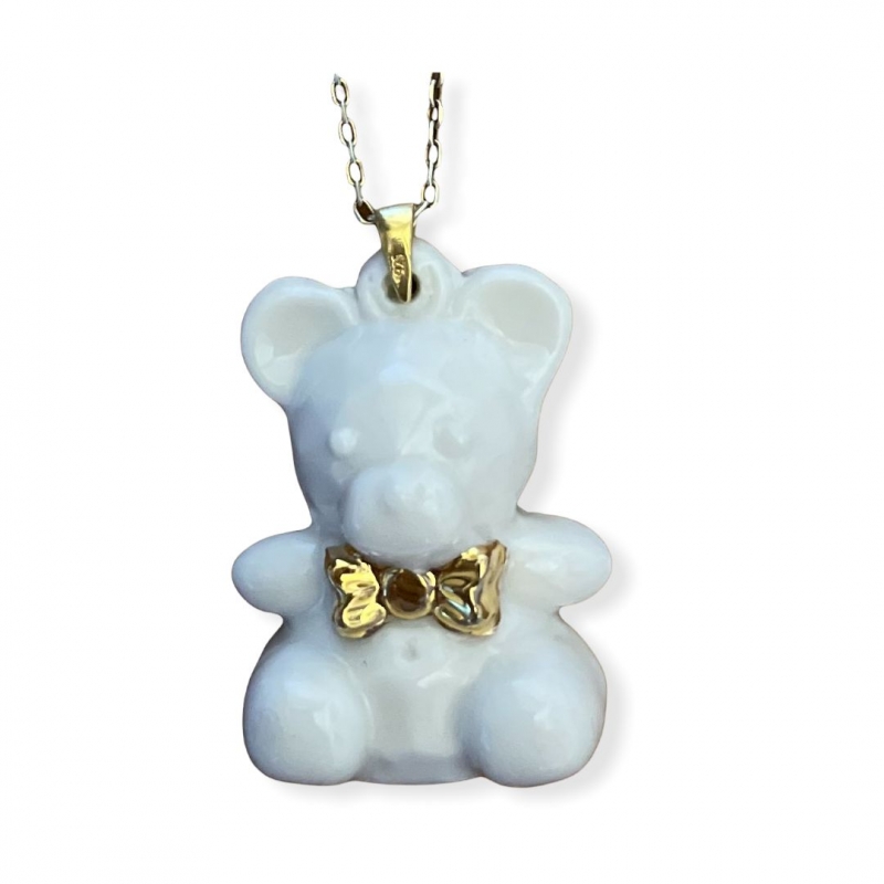 22k ceramic and gold painted bear necklace 