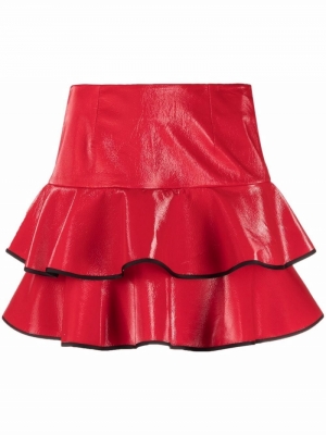Red ruffle layered mini skirt