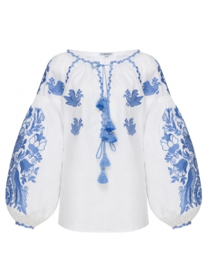 Embroidered shirt Ros with seashells natural buttons Foberini