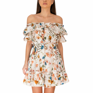 Floral cottage core style romantic mini dress with ruffles