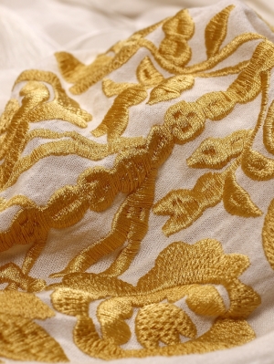 Florii Tree Of Life Folk Embroidered Blouse Mustard Yellow Floral Embroidery On White Fabric