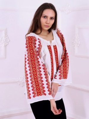 Flower Path Folk Peasant Blouse Style With Floral Embroidery Milano Red