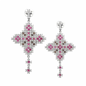 Pink cross traditional style silver designer 925 silver earnings Claudia Florentina