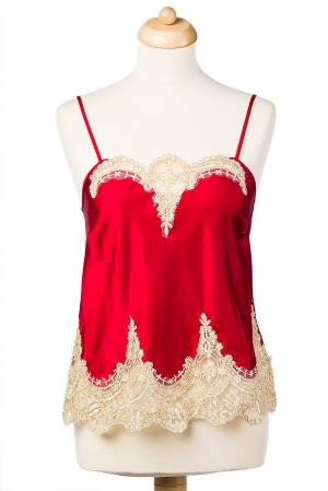Red and golden beige silk and satin singlet