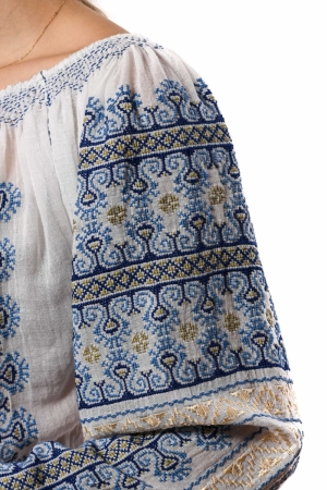 Romanian authentic traditional embroidery stitch blouse The Comb motif