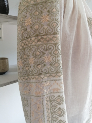 Romanian traditional cotton and silk embroidered linen gauze