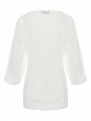 Bluza tip ie stilizata  bumbac alb cu broderie alba Claudia Florentina model 1