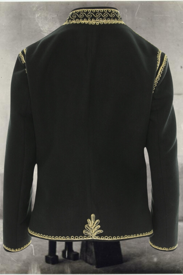 Black Wool Unisex Jacket with Gold Embroidery, Handcrafted by Romanian Artisans (08)