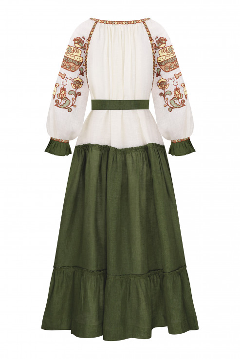 EMBROIDERED HISTORY" BEIGE-GREEN MAXI DRESS