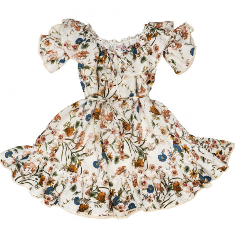 Floral cottage core style romantic mini dress with ruffles