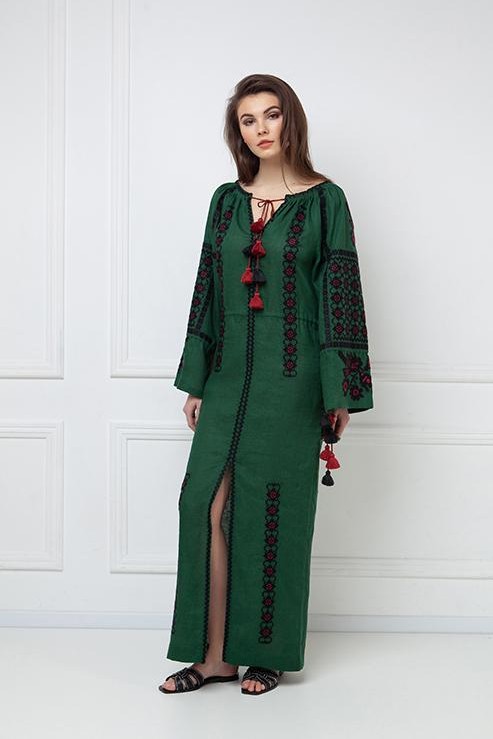 Foberini Maxi Green Embroidered Tunic Dress Groove