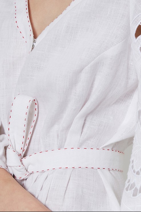 Iris Richelieu linen embroidery midi dress in white Foberini