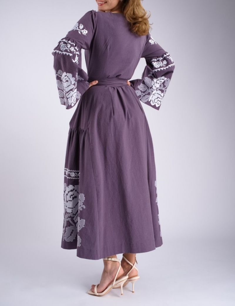 Ivana Grace Mauve Maxi Folk Embroidered Dress