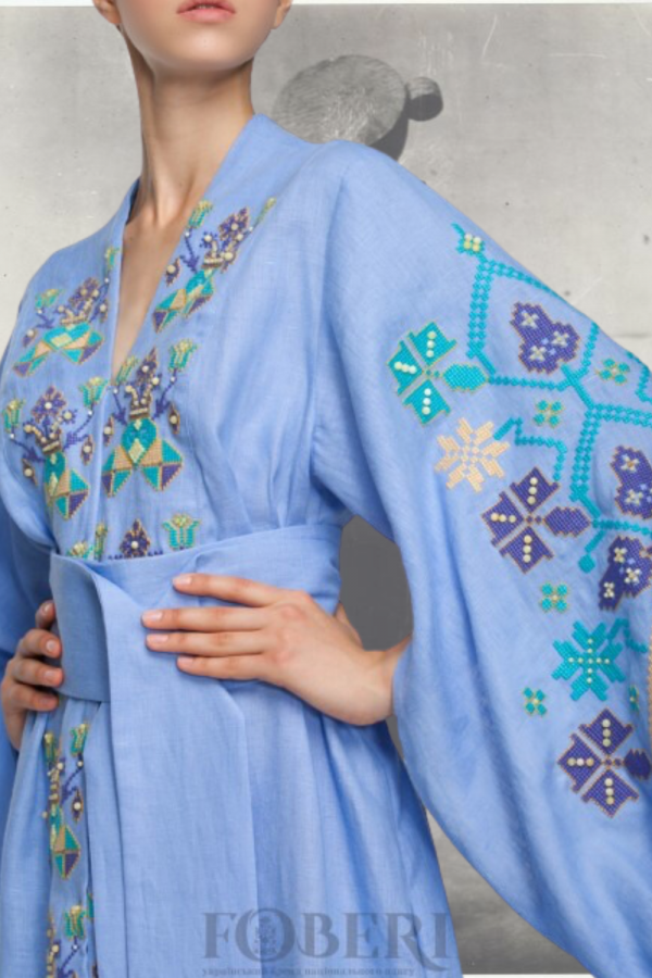  Oasis Linen Kimono Dress Inlaid with Amber