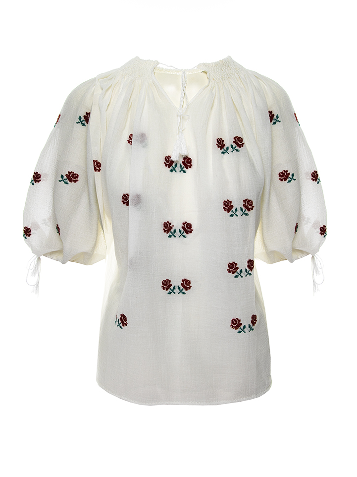 Romanian peasant top Roses embroidery handmade by artisans