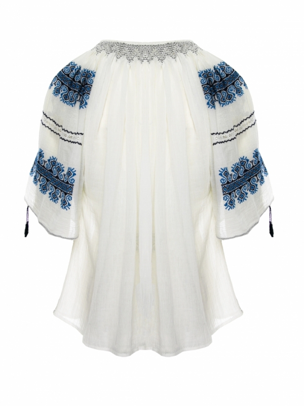 ¾ sleeve -Sleeved Traditional Handmade Embroidered Romanian Blouse 'Rooster's Comb'  Handmade by Artisans