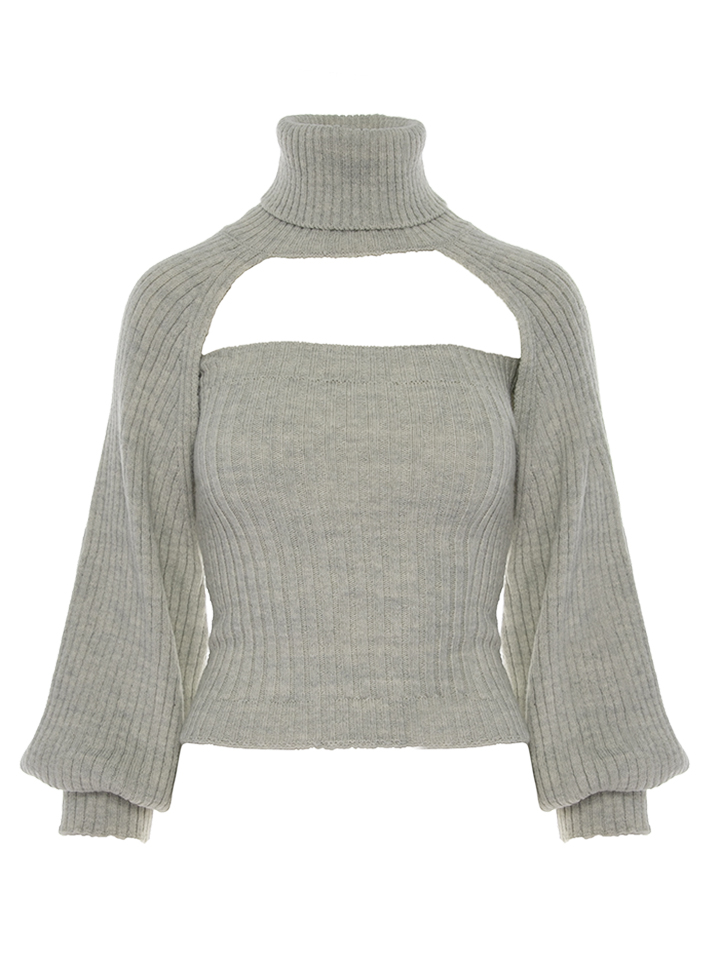 Stretch knit style tank top and long sleeved turtleneck sweater