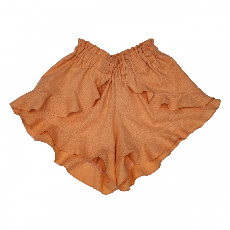 Under Flirty Summer Ruffled Linen Shorts In Orange Peach