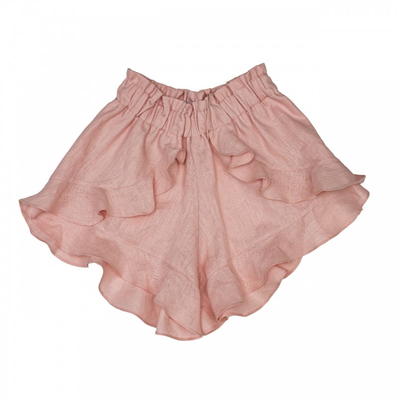 Under Flirty Summer Ruffled Linen Shorts In Pastel Pink
