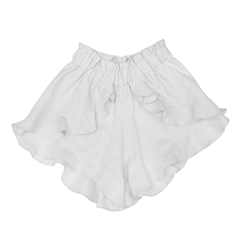 Under Flirty Summer Ruffled Natural Linen Shorts In off white