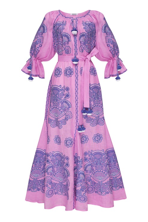 Victory Chic Pink Folk Embroidered Maxi Dress