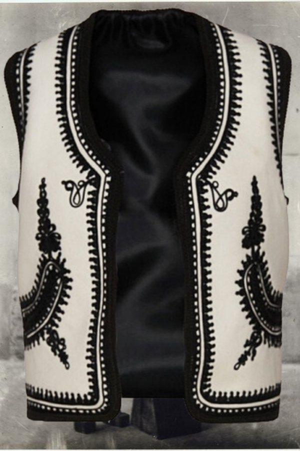 White Wool & Cashmere Short Vest With Black Embroidery, Handcrafted By Authentic Romanian Artisans (10)