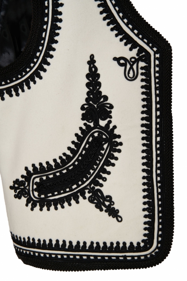 White Wool & Cashmere Short Vest With Black Embroidery, Handcrafted By Authentic Romanian Artisans (10)